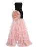 Elegant Strapless Lace Summer Dress with Ruffle and Split