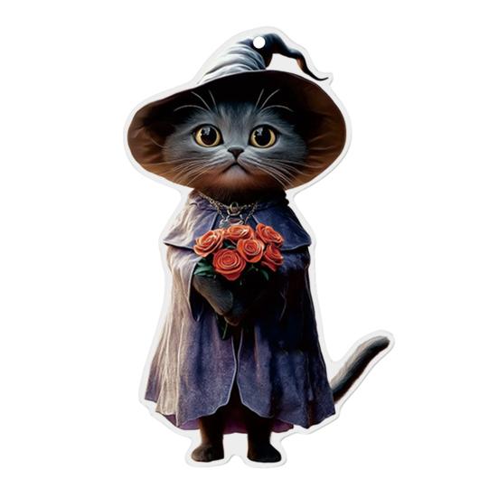 Car Mirror Hanging Decoration Cartoon Witch Cat/Kids 2D Flat Acrylic Pendant Halloween Car Rearview Mirror Ornament for Window Wall Auto Interior