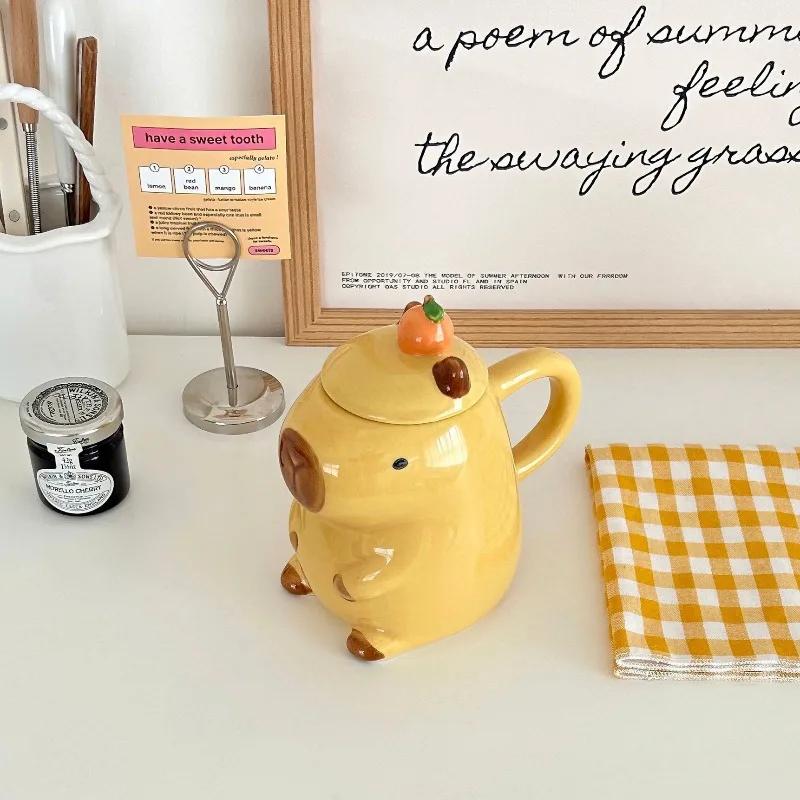 Cute Large Capacity Capybara Ceramic Mug Coffee Cup for Office Home Use Kawaii Water Cup Drinking Gift for Christmas Birthday