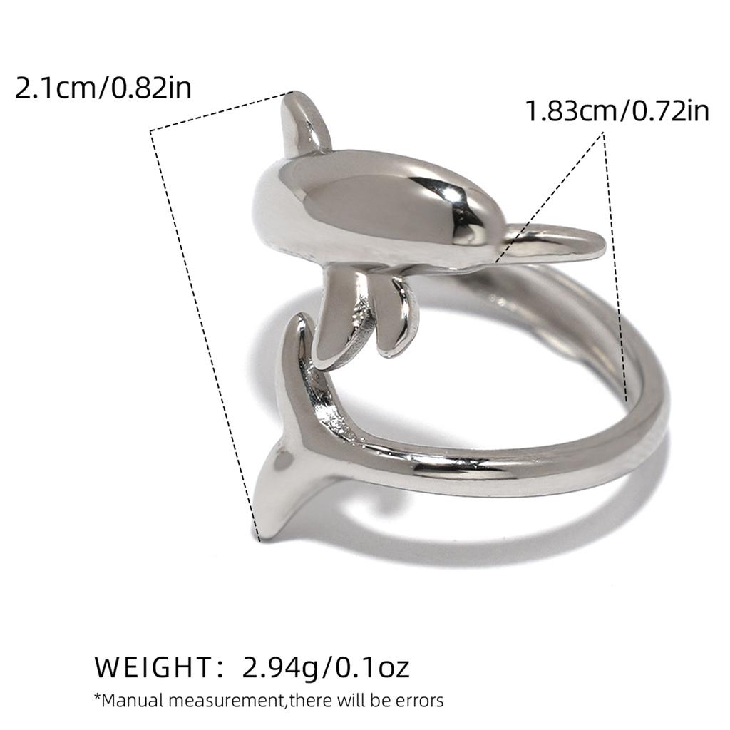 Exquisite Dolphin Design Stainless Steel Ring 18K Gold Plated Waterproof High Quality Ladies Zircon For Daily Wear Vacation Etc