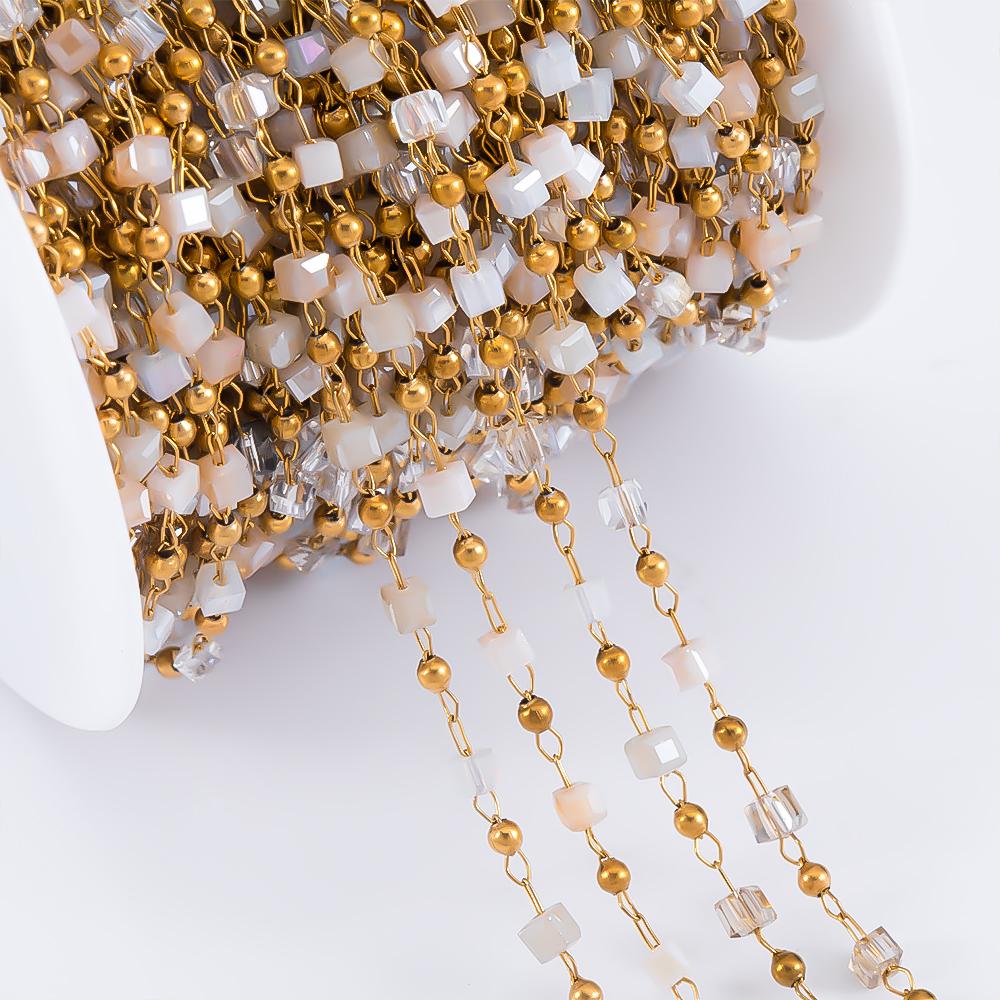 

0.5M 1M Stainless Steel Chain Four Crystal Stone Beads & Metal Ball Chain for Body Jewelry Making DIY Necklace Bracelet Supplies 0.5meter