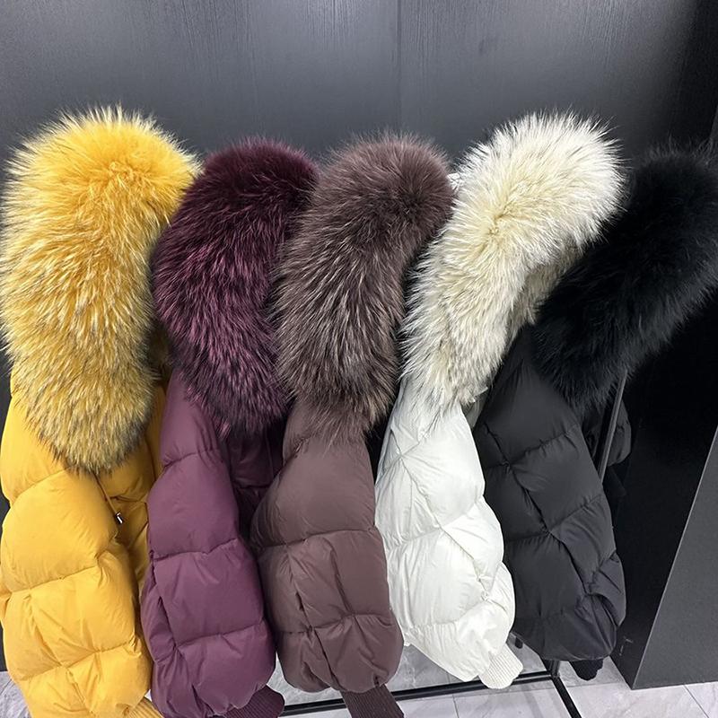 Winter Fur Hooded Puffer Jacket Women Thicken Warm Sleeve Coat Down Mid Long