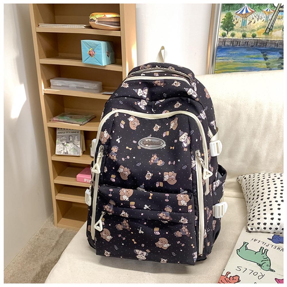 Junior High School Student Backpack Light Bear Print Elementary School Student Large-capacity School Bag Girl Cute Backpack Japanese Ins