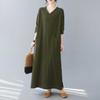 Retro Cotton and Linen V-neck Loose Long Sleeved Dress