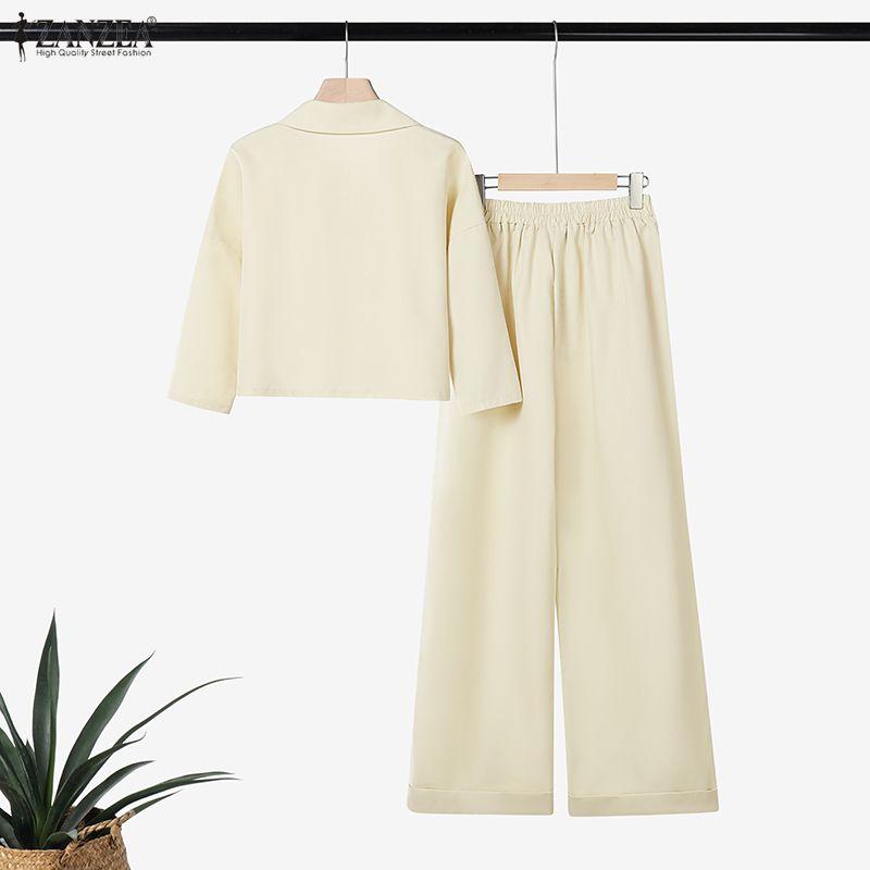 ZANZEA Womens 3/4 Sleeve Blouse and Pants Casual Two Piece Suit Sets