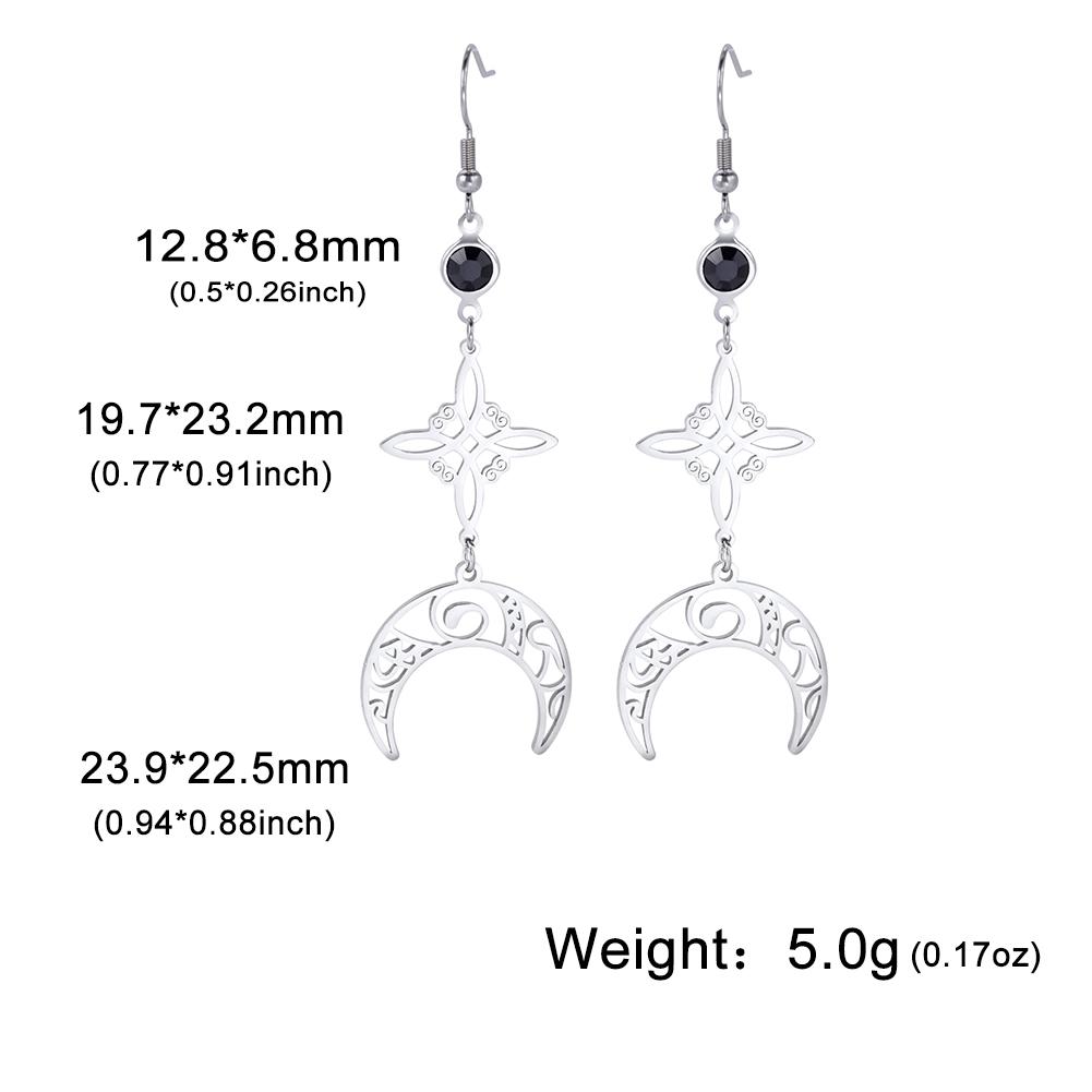 Witch Knot Moon Earrings Stainless Steel Black Birthstone Drop Earrings for Women Celtics Knot Lucky Irish Amulet Wiccan Jewelry