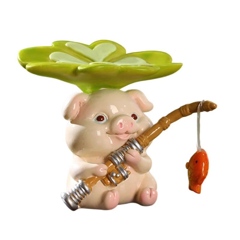 Cartoon Animal Fishing Figurine With Mountain Sculpture Creative Desk Decoration For Work Space