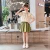 Girls Summer Fashion Two Piece Set Cute Peter Pan Collar Short Sleeve Top And Skirt Trendy Kids Clothing