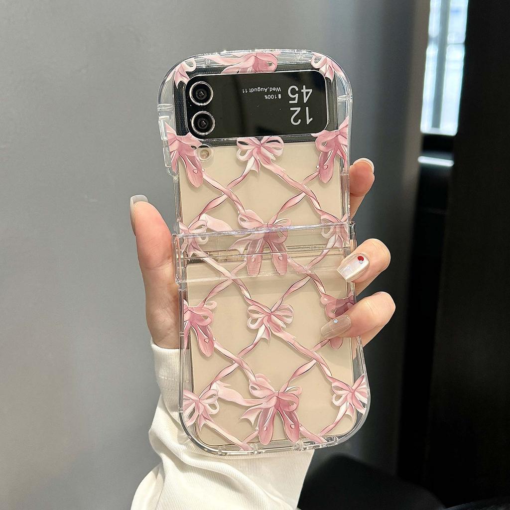 Korean Bow Tie Ballet Slipper Case For Samsung Galaxy Z Flip 6 5 4 3 5G Flip6 Flip5 3-piece Set Flip4 Cute Clear Soft Back Cover