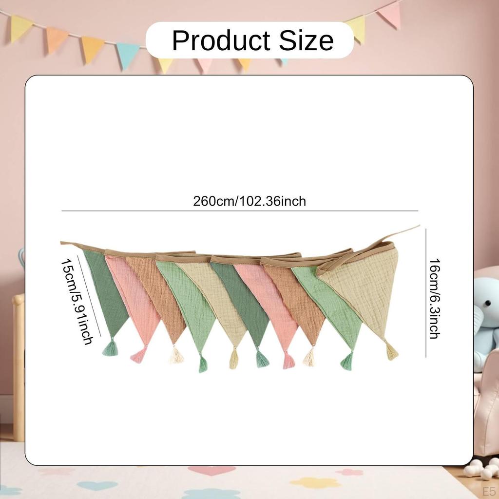 2.6 M (8.5 Ft) Triangular Decorative Garland with Tassels, Easy to Hang, Ideal for A Child's