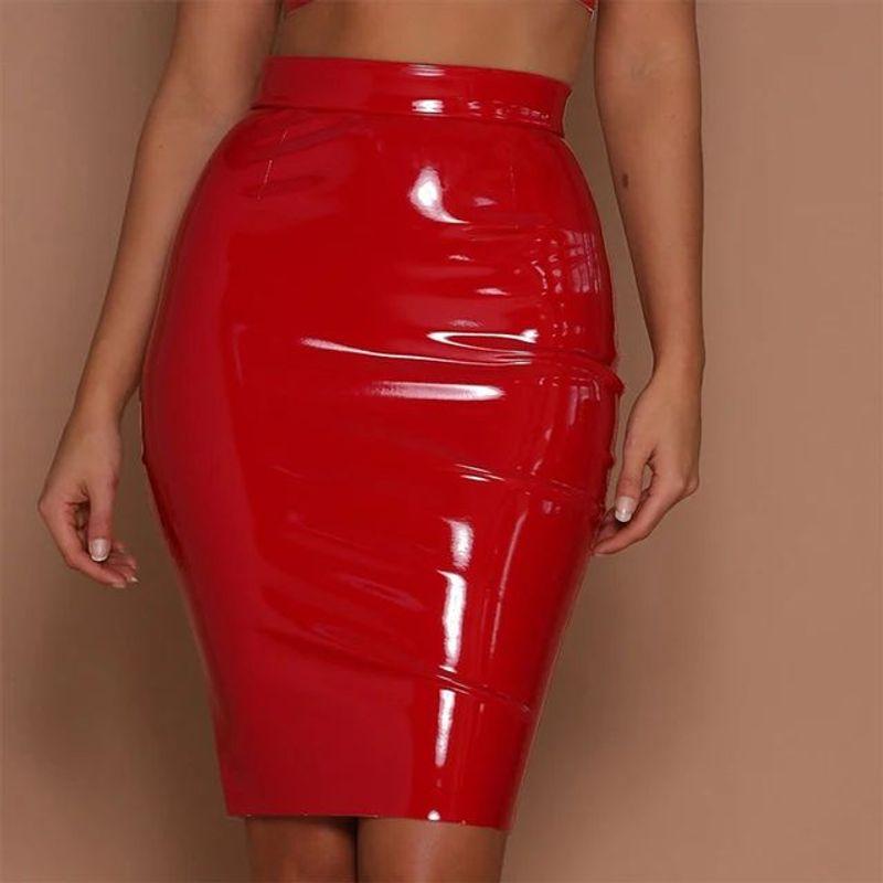 

Bright Face Waist Fit Wrap Hip Skirt Glossy Waisted Slim-Fit Package Hip Skirt RED XL(XL)