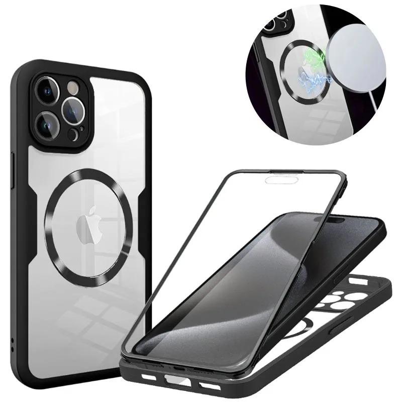 For Magsafe 360 Full Protection Screen Film Case for iPhone 15 14 13 12 11 Pro Max Magnetic Wireless Charging Clear Back Cover
