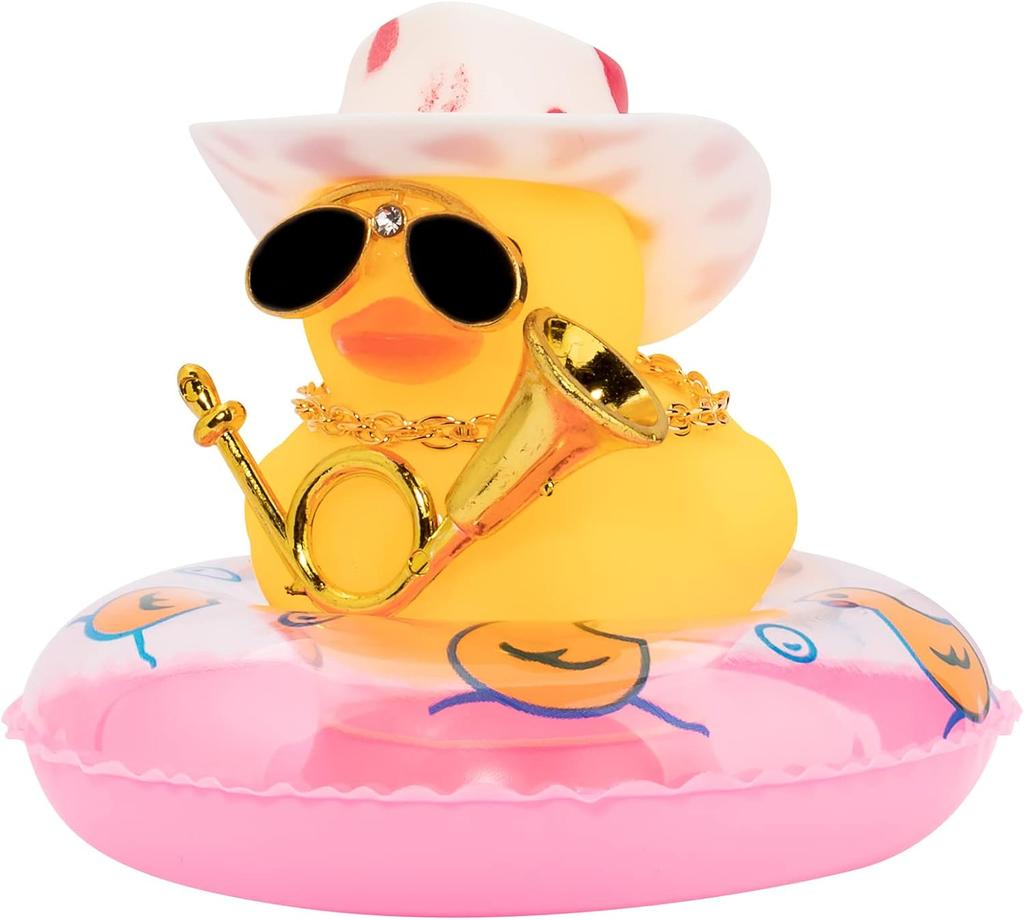 Car Duck Ornament Dashboard Decorations For Car Rubber Accessories With Sunglasses Hat Necklace Swim Ring And Mini Musical Instr