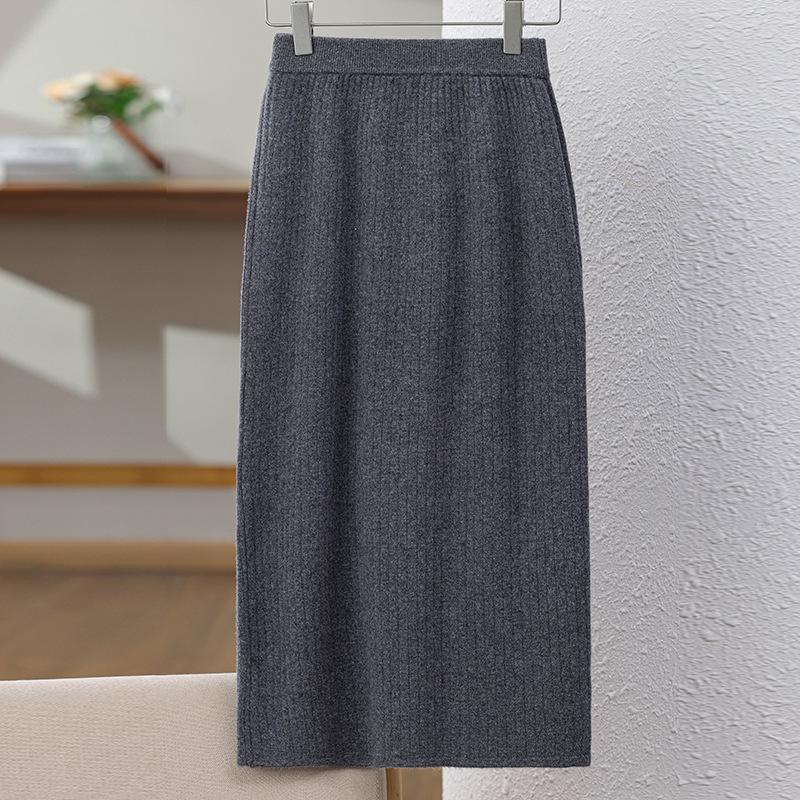 Women's High-Waist Knitted Bodycon Midi Skirt with Slit - Autumn/Winter 2024