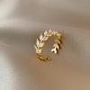 Adjustable Zircon Leaf Ring - Trendy, Simple, and Stylish Women's Finger Jewelry
