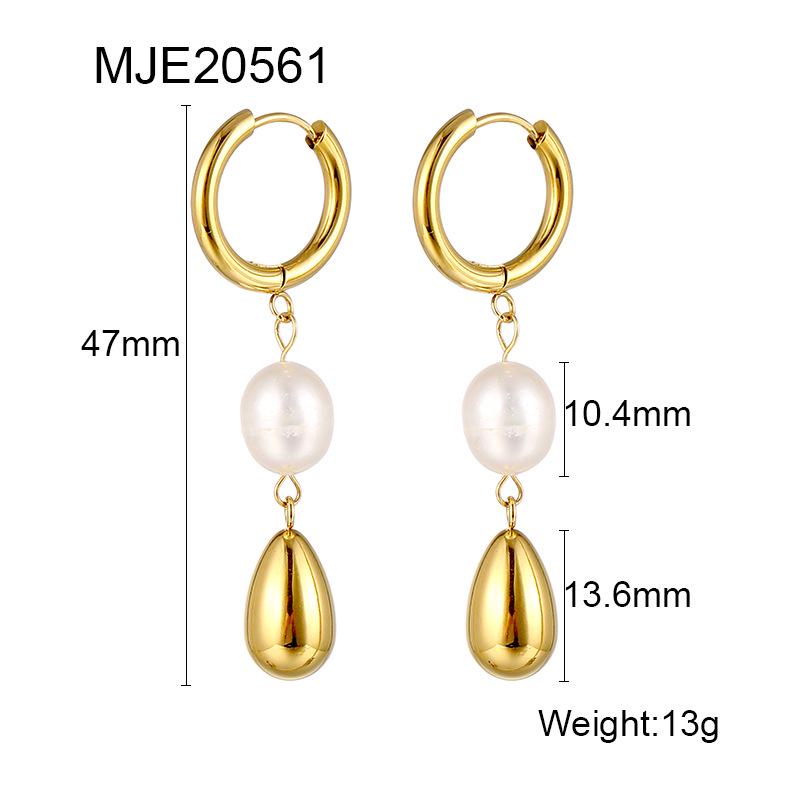 Elegant Stainless Steel Dangle Earrings with Natural Pearls – Non-fading, Versatile Design for Women