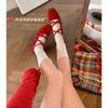 Sheepskin Version~ Crossed Belt Buckle Ballet Shoes for Women 2025 New Red Mary Jane Shoes Bow Single Shoes for Women