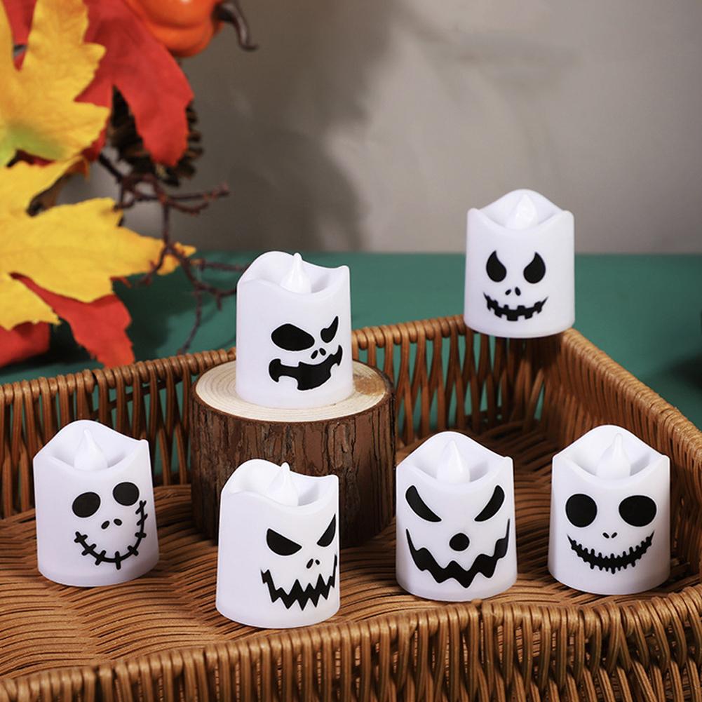 6pcs Halloween Electronic Candle Safe Flameless Battery Operated LED Tealight Candles Halloween Atmosphere Lights