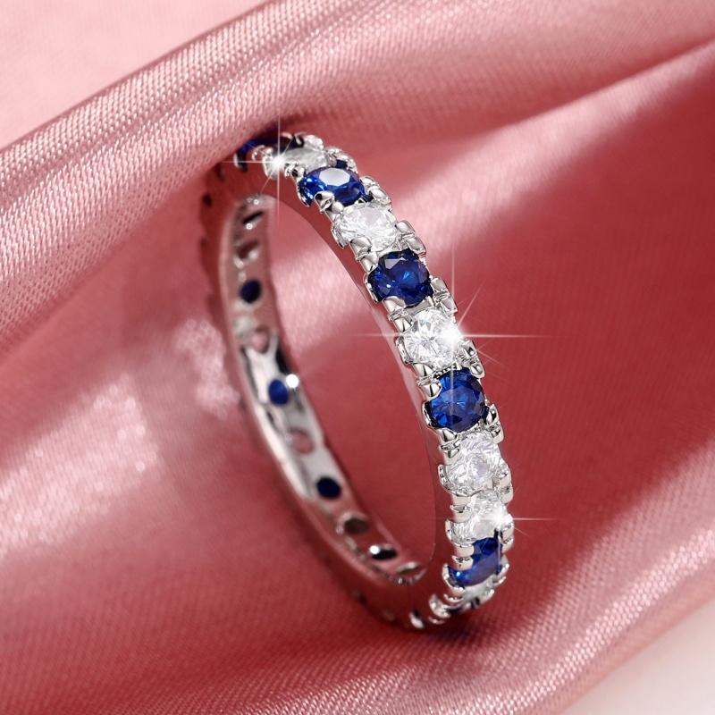 

Minimalist Copper Color Finger Ring with Blue/White Cubic Zirconia Fashion Contracted Daily Wearable Zircon for Women ZA8639-1-7