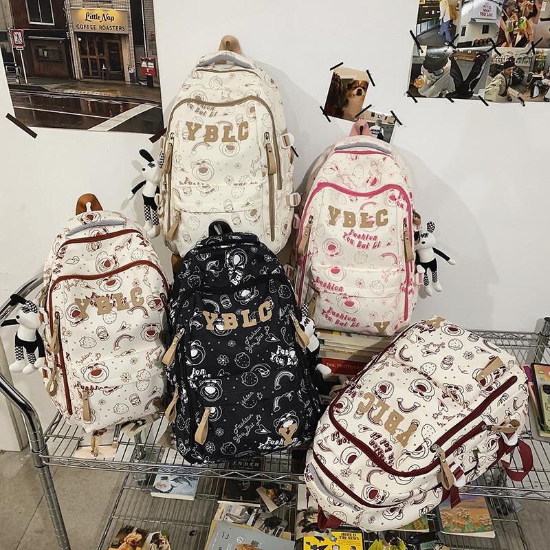 Graffiti Bear Teddy Printed Backpack Large Capacity Travel Bag Schoolbag Student