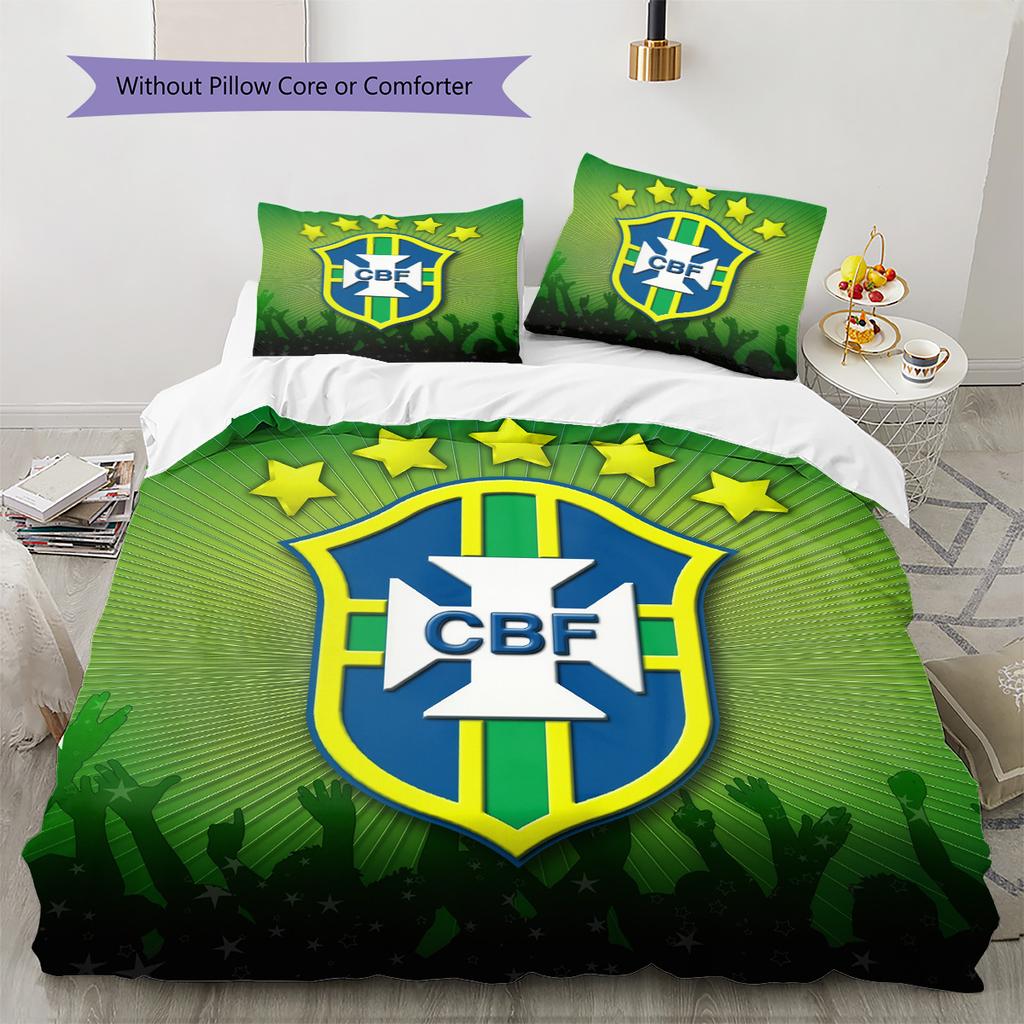 Brazil National Football Team Pattern Bedding Quilt Set Home Decoration Gift (1 * duvet cover + 2 * pillowcase without core)