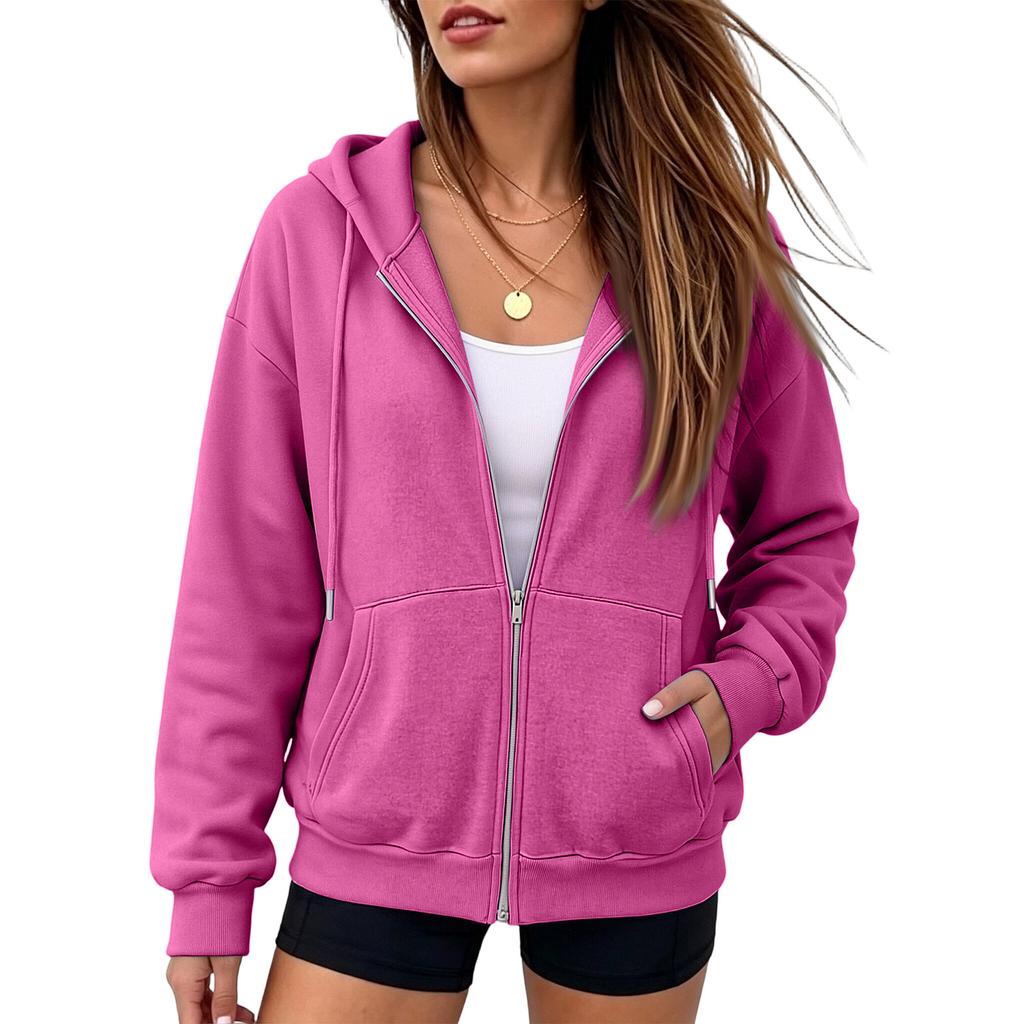 Women's Oversized Zip-Up Sweatshirt Jacket with for Fall Casual Wear