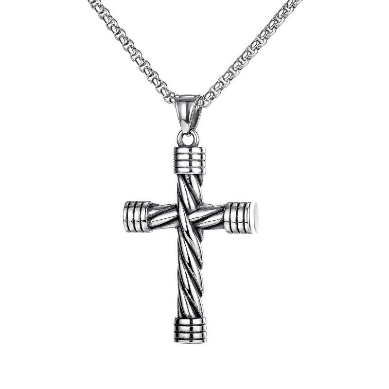 

Fried Dough Twists Cross Pendant Street Personality Hip Hop Stainless Steel Men s Necklace