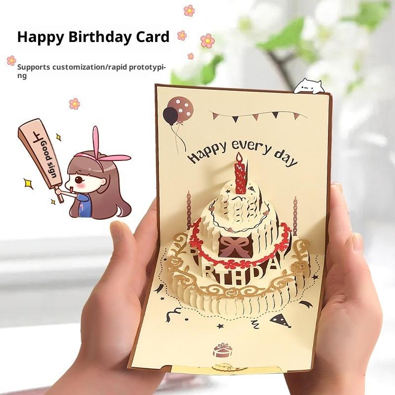 3D Unique Pop Up Birthday Card For Kids Boy Baby Shower First Birthday Party Greeting Cards Handmade Miniatures Postcard Gifts