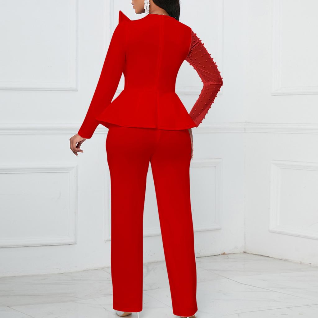 Nuovo jumpsuit a maniche lunghe con temperamento, inserti in rete, perline, sottile, da banchetto, taglia grande