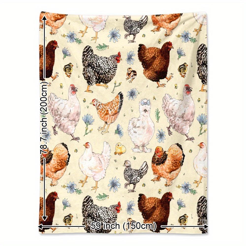 Cozy Watercolor Chicken & Floral Print Blanket Warm Flannel Throw for Naps Camping Travel Home Decor Perfect Gift for Friends