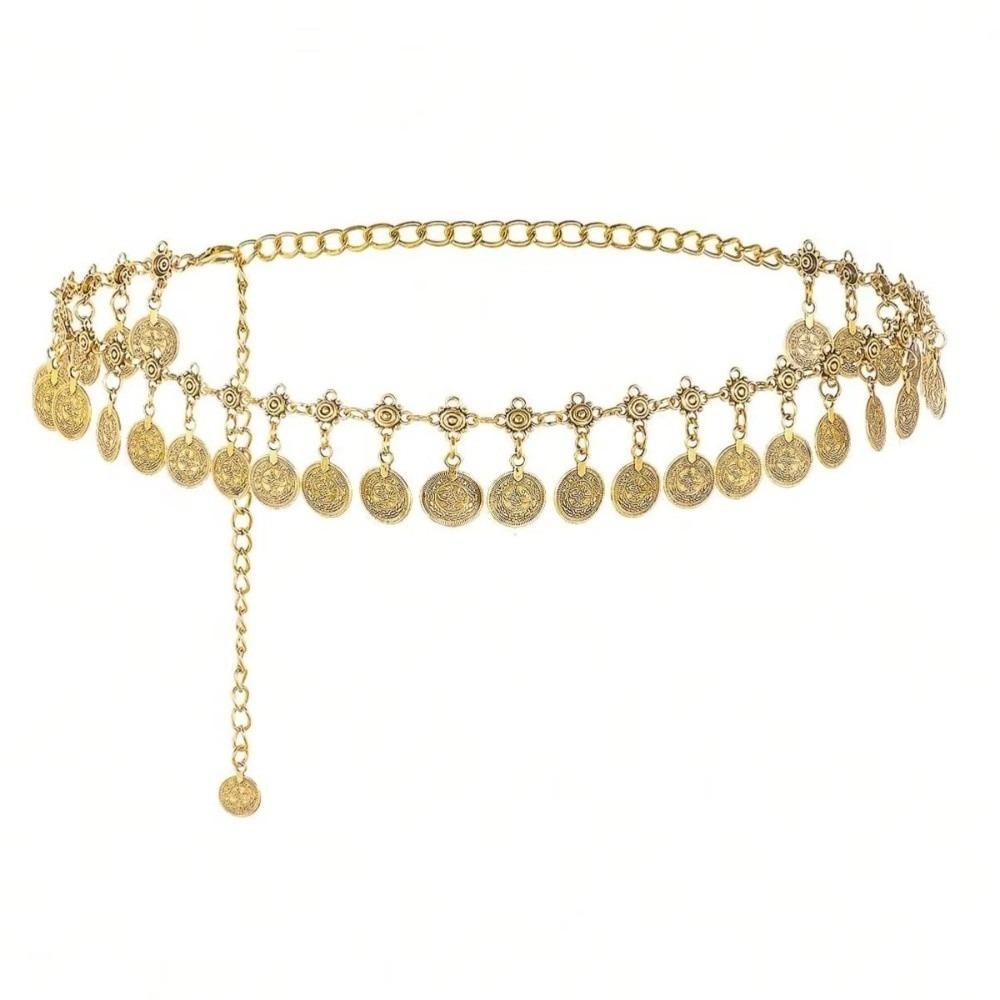 

Gold/Silver Waist Chain Shaking Coins Waist Belt Ethnic Style Body Chain for Women золотий