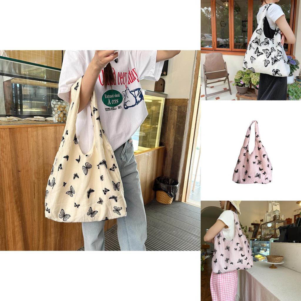 Trendy Lace Butterfly Canvas Tote Bag For Women With Large Capacity For Daily Use