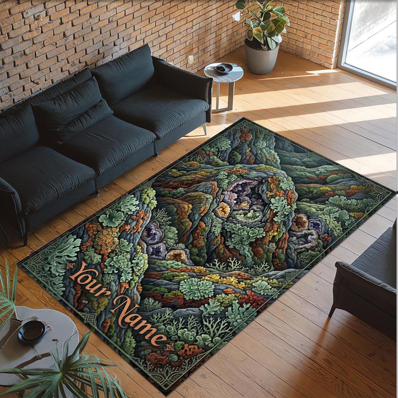 Forest Theme Crystal Velvet Floor Rug Personalized Custom Name Text Warm Carpet Home Decoration