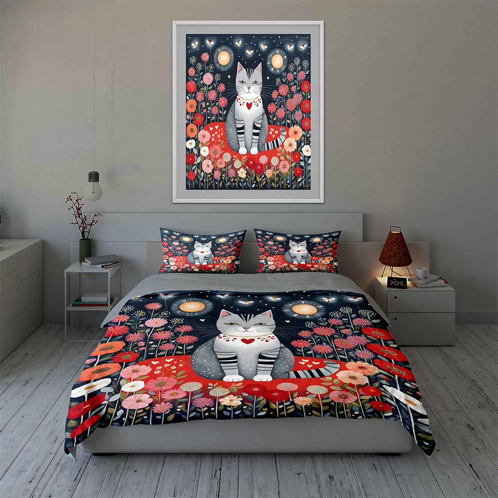 Whimsical cat garden. Bedding Duvet cover sets Duvet covers Pillowcases gifts (1 * Duvet Cover 2 * Pillowcases, without duvet insert)
