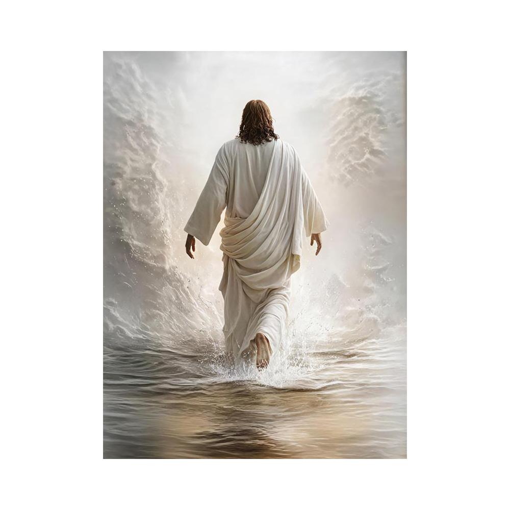 Jesus Walking on Water Canvas Wall Art Modern Vintage Minimalist Design, Print, Serene Religious Art for Living Room, Artwork Scripture Wall Decor 20x30cm
