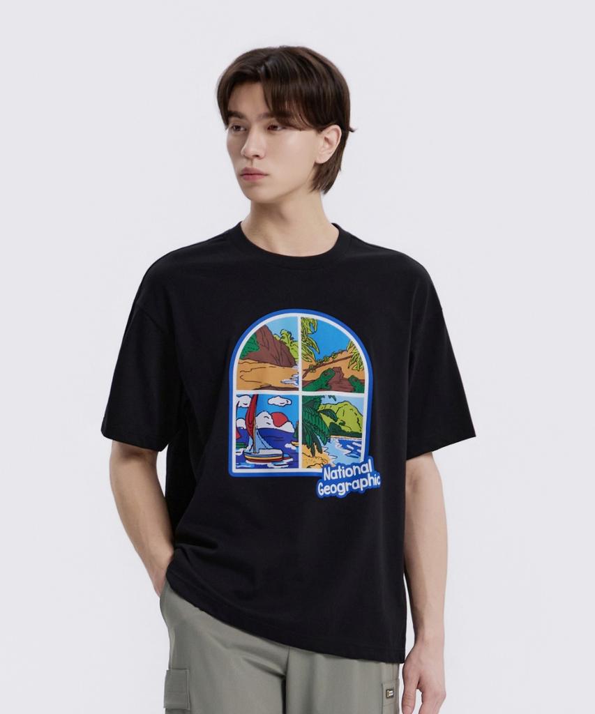NATIONALGEOGRAPHIC N262Uts906 Window Graphic Semi-Overfit Short Sleeve T-Shirt Black