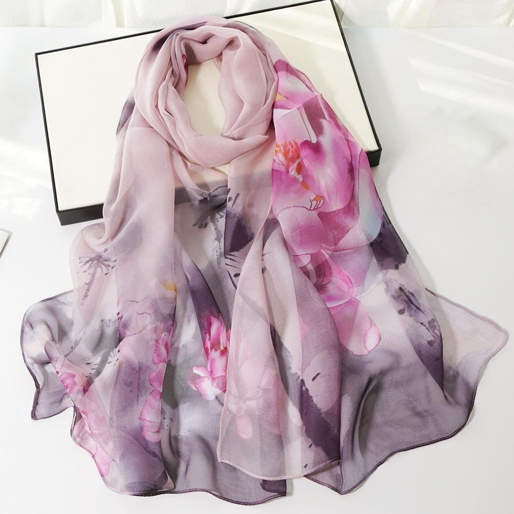 Fashion Thin and Long Printed Silk Scarf Sunscreen Scarf Simulation Silk Decoration Sunscreen Silk Scarf Women Spring and Summer