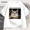 Rage Is Consuming Me Silly Staring Cat Meme Tee Shirt Casual Cotton Short Sleeve Tshirts Unisex Unisex Cat Lover T Shirt Oversized