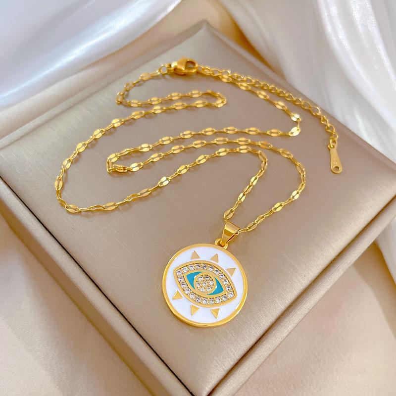 Titanium Steel Oil Dripping Eyes Light Luxury Banquet Wedding Necklace Women'S Versatile Collarbone Chain Titanium Steel Chain