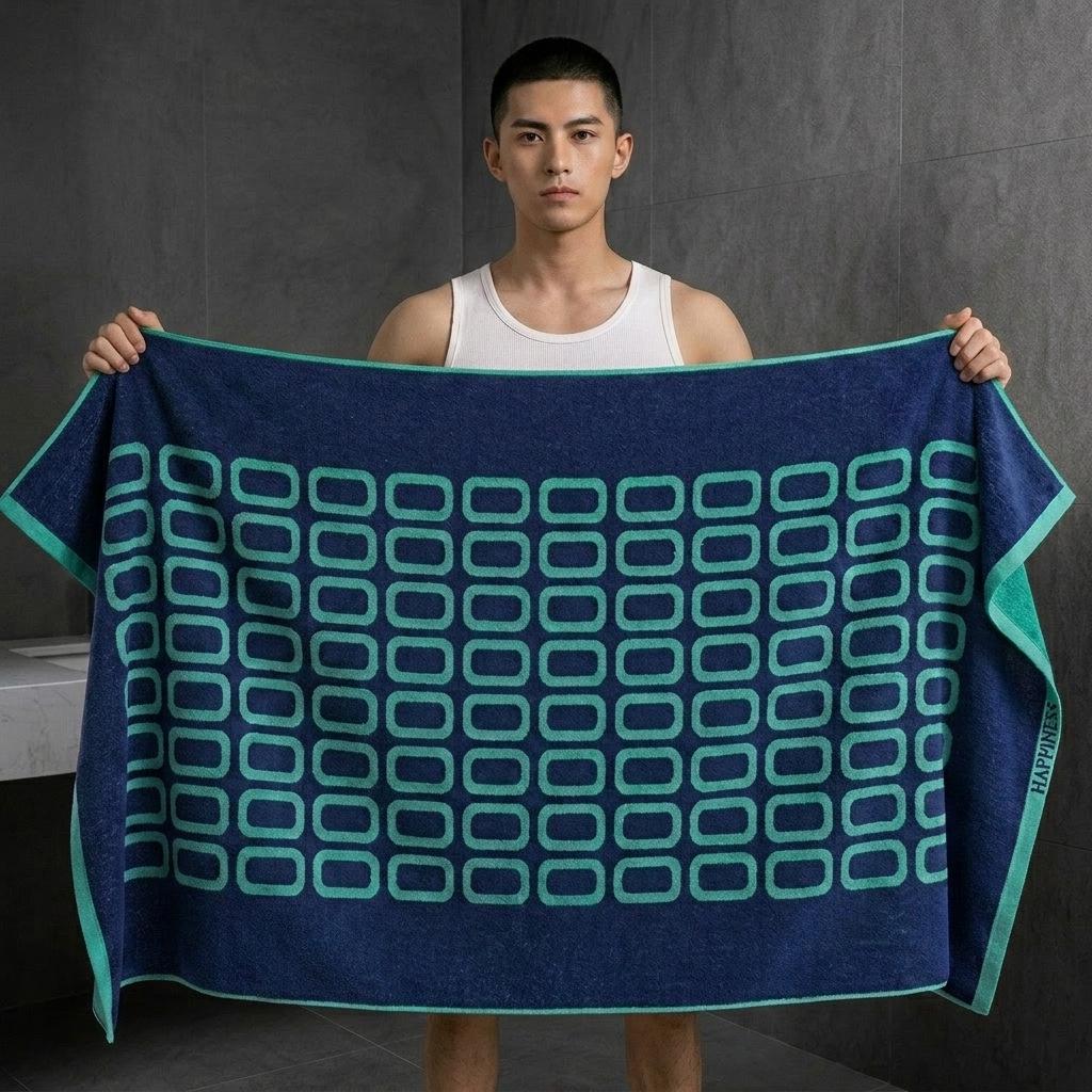 Large Grade A Yarn-Dyed Jacquard Cotton Bath Towel - Thick, Absorbent, Adult Style
