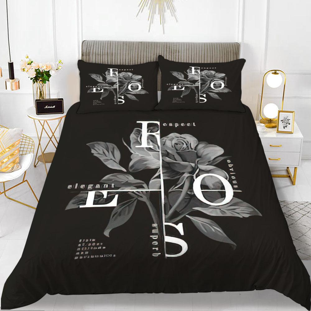 Flower Duvet Cover Set Words White Background with Colourful Flowers Pattern Bike King Size for Boys Girls Polyester Bedding Set