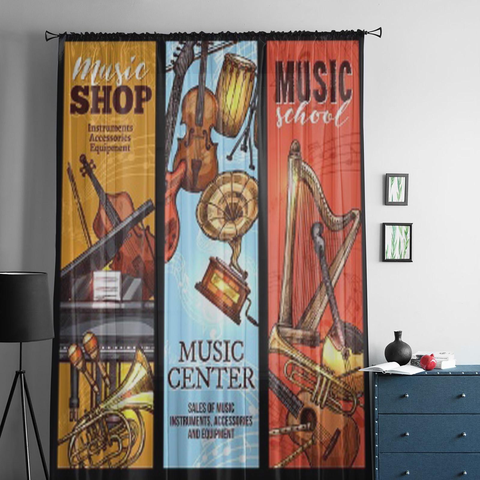 Винтажный музыкальный магазин Добавить в Лайтбокс Тюлевые прозрачные шторы для гостиной — фото 2
