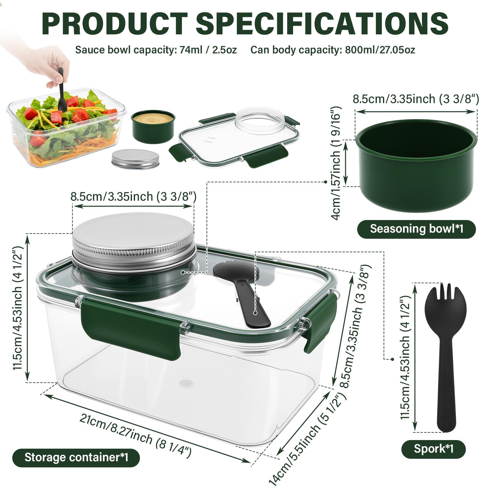 

800ml Mason Jar Salad Container Portable Rectangular Salad Pod with 74ml Dressing Cup Leak Proof Lunch Box for Office School
