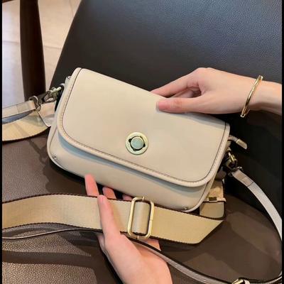 Premium Feeling First Layer Cowhide Crossbody Small Bag Women'S Versatile Leather Wide Shoulder Strap Shoulder Bag Mobile Phone Bag
