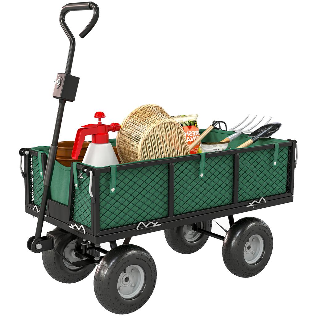 114L Steel Frame Garden Cart Trolley - Green