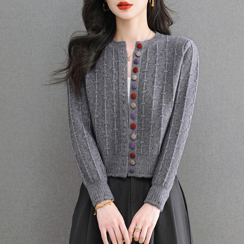 Counter Brand Women's Wool Knit Cardigan Short Jacket - Loose Fit, Autumn/Winter 2025 Style