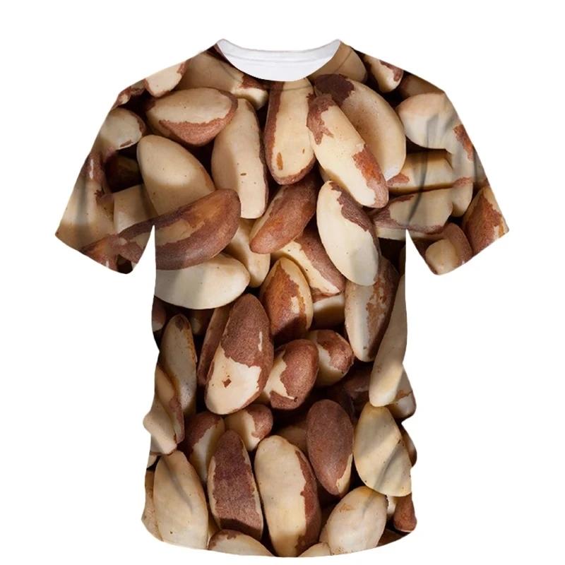 Hip Hop Personality Peanut Sunflower Seed Pattern 3d Printing Funny Men's Short Sleeve T-Shirt Fashion New Creative Quality Top