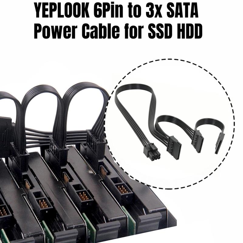 6Pin to 3x SATA Straight, SSD HDD Power Cable for Corsair CX850M, CX750M, CX650M, CX600M, CX550M, CX500M, CX450M, CX430M Modular