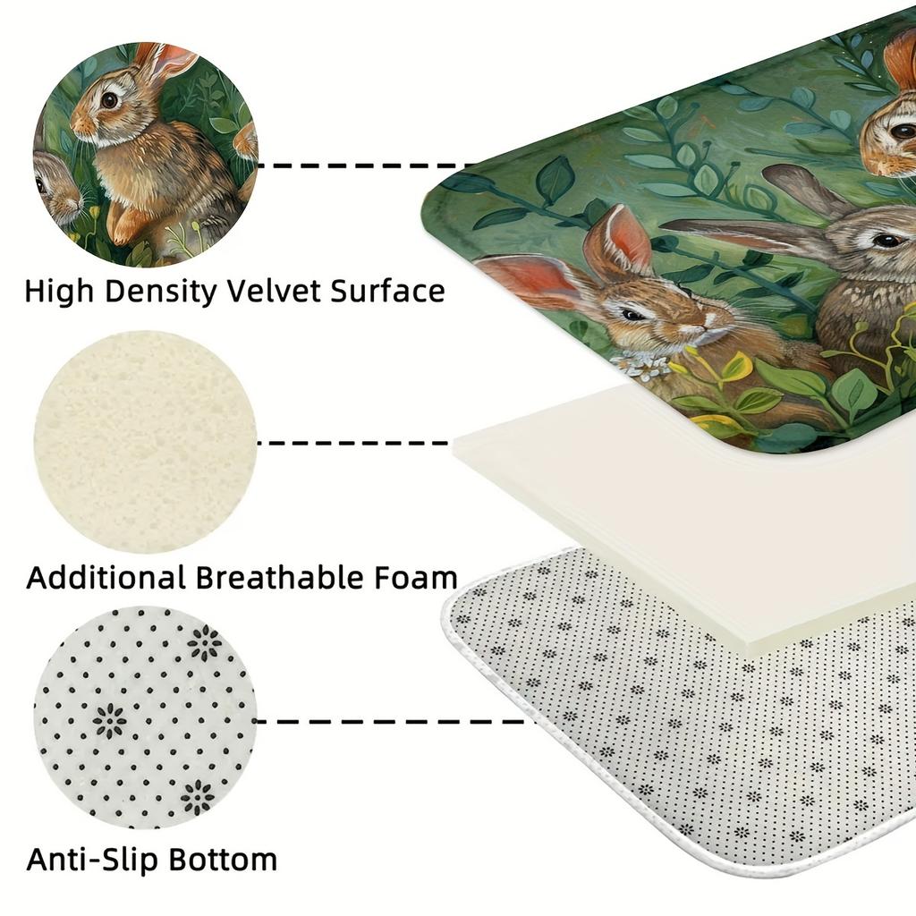 1Pcs Anti Fatigue Kitchen Rugs Rabbit Print Waterproof Non-Slip Thick Cushioned Kitchen Mat Heavy Duty Comfort Standing Mat for Kitchen Bathroom