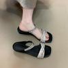 Celebrity rhinestone with open-toed sandals women's fashion temperament one-word drag sexy beautiful cool slippers